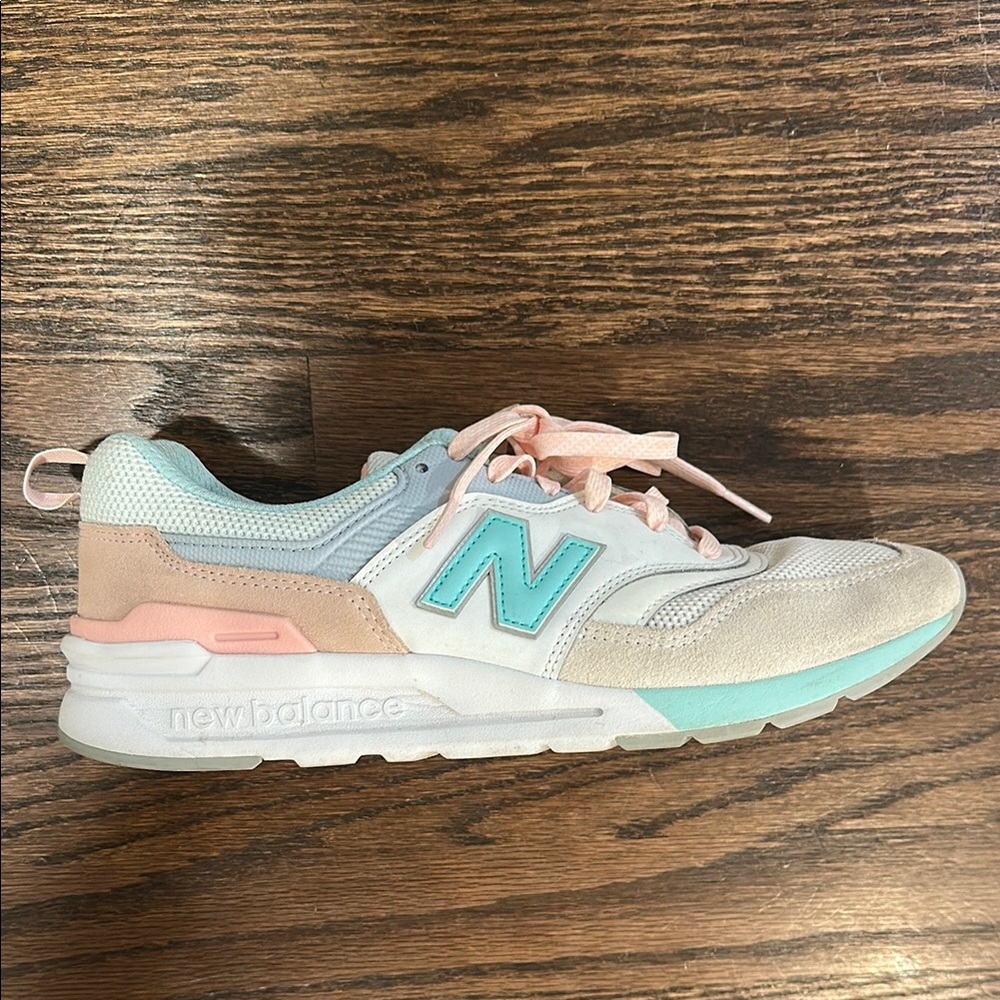 New Balance White and Pink 997 athletic shoes with Retro Design